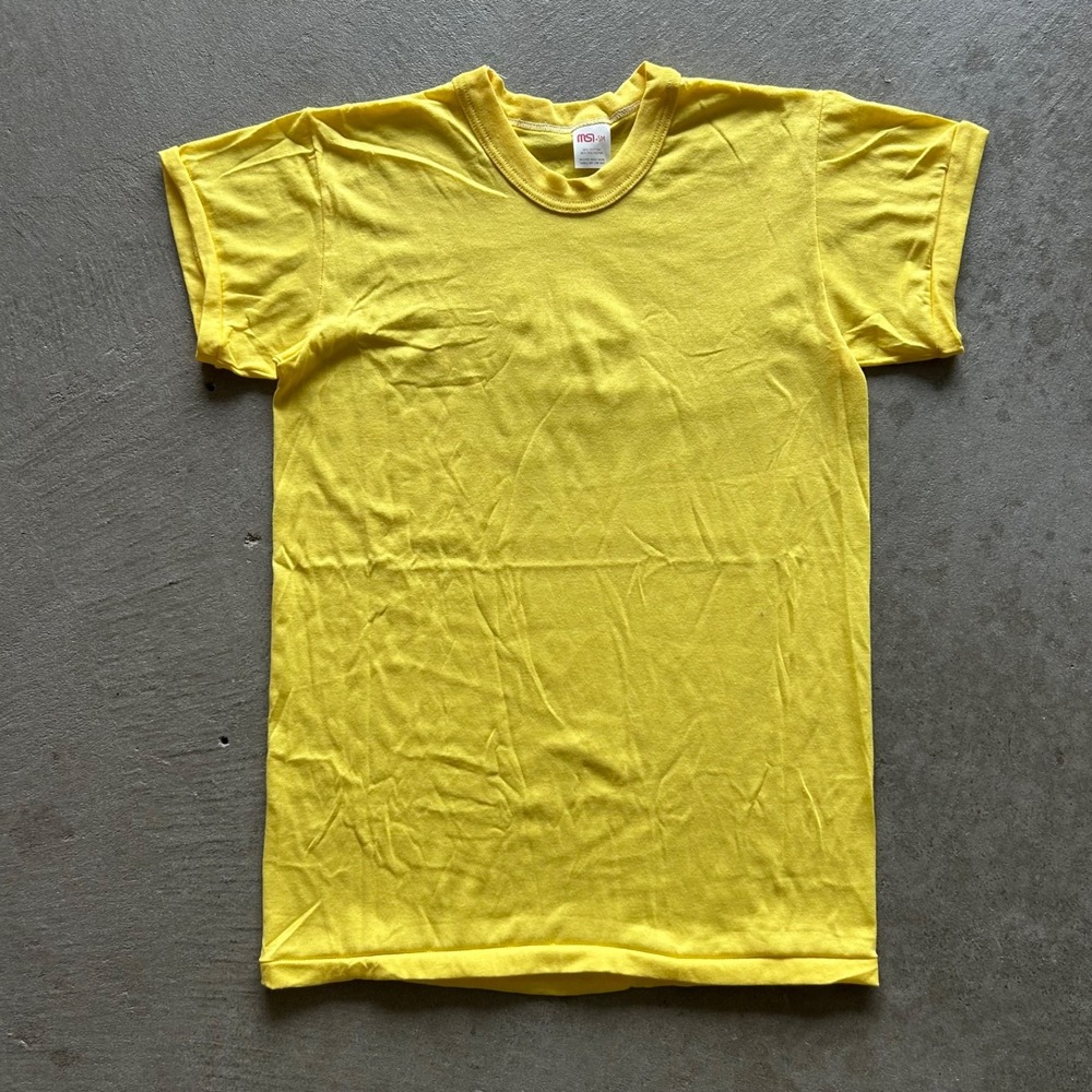 Vintage 80s MSI Blank Shirt Size Small Yellow Cotton Single Stitch USA Made